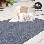 FH Home Flat Woven Outdoor Rug - Waterproof, Easy to Clean, Stain Resistant - Premium Polypropylene Yarn - Modern Abstract - Patio, Porch, Deck, Balcony - Suez - Blue - 5ft 2in x 7ft 6in