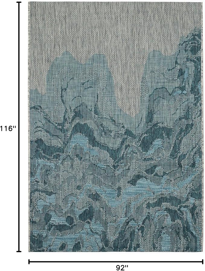 FH Home Outdoor Rug - Waterproof Easy to Clean Stain Resistant - Patio Indoor Outdoor Porch Deck Balcony Entryway - Modern Abstract - Freeport - Blue - 7ft 8in x 9ft 8in