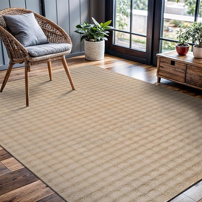 CAMILSON Modern Beige Non Slip Rug 5x7 Ultra Soft High Pile Area Rugs Non Skid Rubber Backing Durable & Easy to Clean Carpet for Living Room Bedroom Kids Room Indoor Use (5 x 7 Beige)