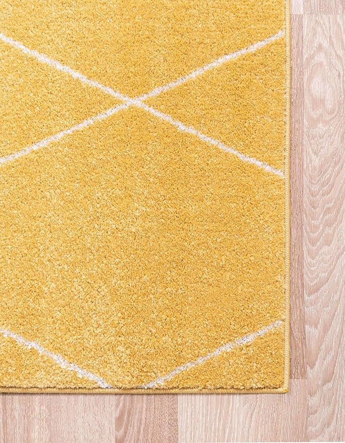 Unique Loom Trellis Frieze Collection Area Rug - Geometric (5' Square, Yellow/ Ivory)