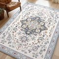 Phantoscope Washable Area Rug 5'x7' Non-Slip, Vintage Boho Rugs for Living Room, Bedroom, Dining Room, Persian Floral Medallion Pattern, Low-Pile Foldable Floor Carpet, Ivory Blue/Garden Bloom