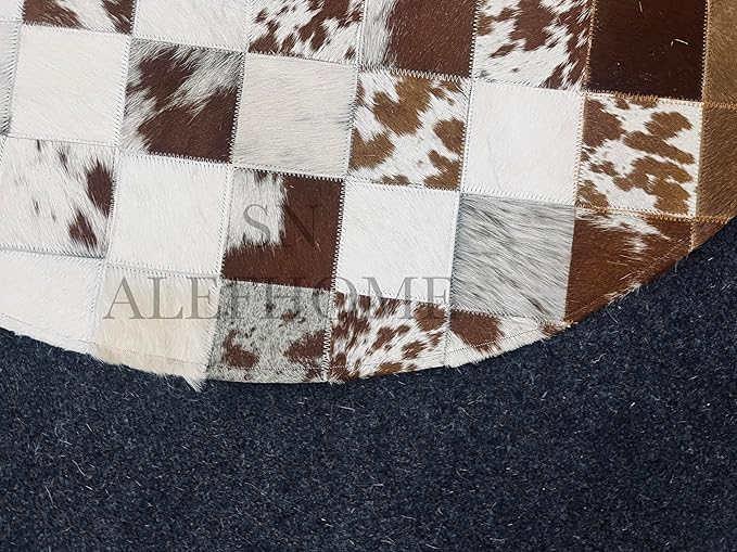Handmade Pure Cowhide Round Leather Rug for Living Room Bedroom Rug (7X7)