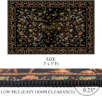 Black Area Rug 3x5 Washable, Non-Slip Small Rug Carpet, Floral Boho Low Pile Soft Throw Rugs for Entryway, Bedroom, Kids Room, Dorm, Office, Nursery, Vintage Home Decor