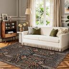 Kokia Boho Vintage Floral Area Rugs, Washable Oriental Botanical Rugs for Living Room, Bedroom, Dining Room, Office, Soft Indoor Area Rug, Wild Black，6x9
