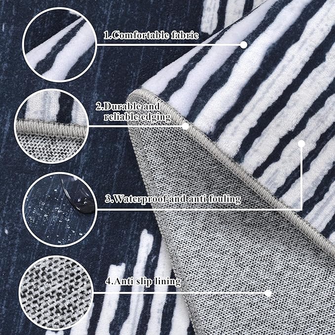 HelloTree Hallway Runner Rug，2.6x8 Moroccan Modern Stripe Carpet Washable Machine Bathroom Runner Bohemian Design Modern Soft Non Slip Indoor Rug for Entryway Hallway Laundry Room Bedroom-Blue