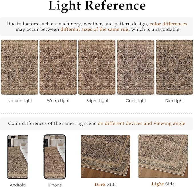 HUGEAR 5x7 Area Rug Brown Washable Bedroom Rug Vintage Neutral Soft Non Slip Distressed Carpet Low Pile Pet Friendly for Living Room Bedside Dining Room