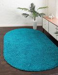 Unique Loom Solid Shag Collection Area Rug (8' x 10' Oval, Turquoise)