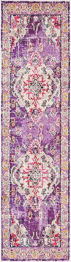 SAFAVIEH Monaco Collection Runner Rug - 2'2" x 10', Violet & Fuchsia, Boho Chic Medallion Distressed Design, Non-Shedding & Easy Care, Ideal for High Traffic Areas in Living Room, Bedroom (MNC243P)