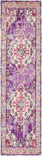 SAFAVIEH Monaco Collection Runner Rug - 2'2" x 12', Violet & Fuchsia, Boho Chic Medallion Distressed Design, Non-Shedding & Easy Care, Ideal for High Traffic Areas in Living Room, Bedroom (MNC243P)