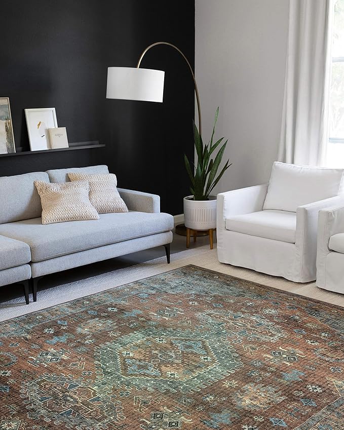 Loloi Skye Collection SKY-07 Terracotta/Sky 8'-0" x 8'-0" Round Area Rug