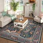 Rugcomf 8x10 Area Rugs Vibrant Tree of Life-Patterned Vintage Washable Area Rug Non Slip Low Pile Large Rug for Bedroom Farmhouse Dining Room Kids Playroom, Green