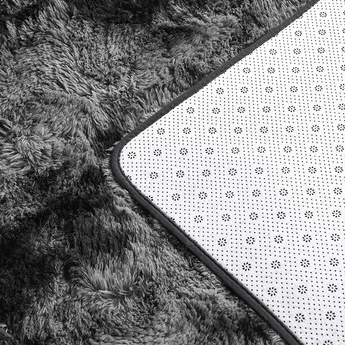 Large Shag Area Rugs 9 x 12, Tie-Dyed Plush Fuzzy Rugs for Living Room, Ultra Soft Fluffy Furry Rug for Bedroom, Indoor Carpet Nursery Rugs for Kids Room Home Decor, Dark Grey