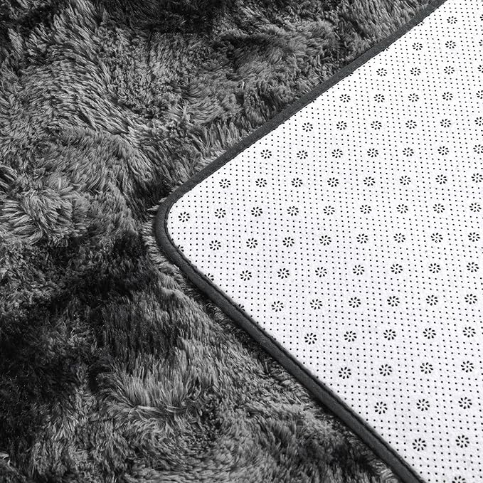 Large Shag Area Rugs 8 x 10, Tie-Dyed Plush Fuzzy Rugs for Living Room, Ultra Soft Fluffy Furry Rug for Bedroom, Indoor Carpet Nursery Rugs for Kids Room Home Decor, Dark Grey