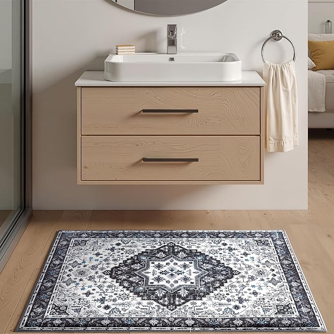 2x3 Rug,Boho Vintage Oriental Washable Rugs,Collapsible Area Rug for Bedroom, Entryway, Kitchen, Bathroom