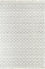 Mark&Day Wool Rugs, 6x9 Clinten Solid and Border Light Gray Checkered Rug, Grey Ivory Carpet for Living Room, Bedroom or Kitchen (6' x 9')