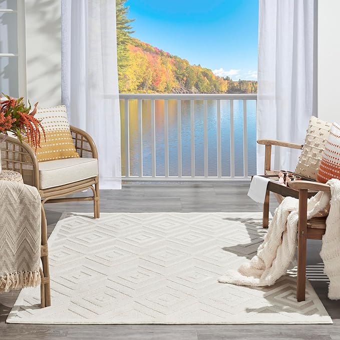 Nourison Home Versatile Ivory White 6' x 9' Area Rug - Easy Clean, Non Shedding, Bed Room, Living Room, Dining Room, Kitchen (6' x 9')