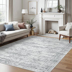 5x7 Area Rugs Gray Low Pile Indoor Washable Trendy Faded Style Rugs for Bedroom Living Room Dining Room Foldable Non-Slip Thin Grey Print Mat