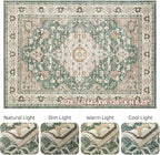 Green Rug Living Room Rugs: 10x12 Washable Boho Large Vintage Soft Stain Resistant Farmhouse Oriental Non Slip Indoor Floor Carpet for Bedroom Nursery Kids Playroom Office Dining Room Home Decor