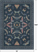 Boho Living Room Area Rug 6x9, Non Slip Dining Room Rugs for Under Table, Washable Soft Low Pile Bedroom, Vintage Insect Moth Dark Home Décor, Stain Resistant Carpet (Navy Blue)