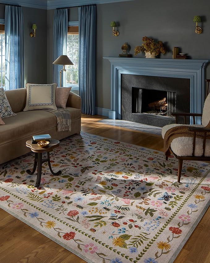 Loloi Rifle Paper Co. Canopy Collection CNP-04 Cream/Multi 3'-9" x 3'-9" Round Accent Rug