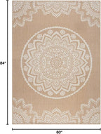 CAMILSON Outdoor Rug 5x7 Modern Area Rugs for Indoor and Outdoor Patios and Porches - Waterproof, Washable, Non-Shedding, Easy-to-Clean Outside Carpet (5 x 7, Medallion - Beige/White)