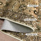 Floral Runner Rug 2x5 Washable for Hallway, Non-Slip Vintage Boho for Entryway Indoor, Brown Print Carpet Runner, Soft Low Pile Long Rug for Kitchen Bedroom