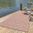 Unique Loom Outdoor Trellis Collection Area Rug - Tribal Trellis (10' x 13' 1" Rectangle, Rust Red/ Ivory)