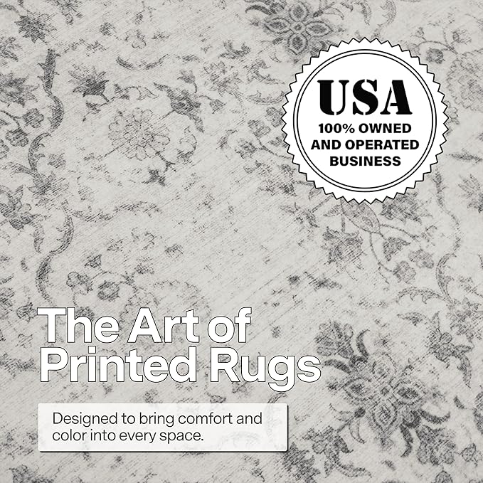ReaLife Rugs Machine Washable Area Rug - Living Room Bedroom Bathroom Kitchen Entryway Office - Padded Low Pile Stain Resistant Premium - Boho Farmhouse Vintage - Noor - Ivory Grey 5' x 7'