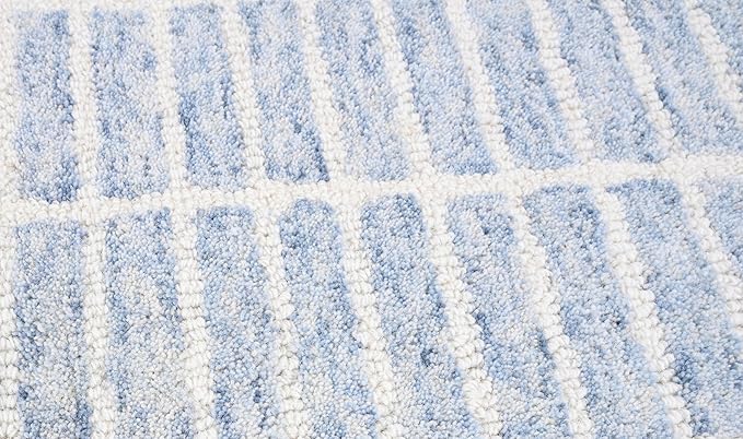 Hand-Tufted 100% Wool Area Rug – Unique Modern Geometric Grid Pattern, Soft Plush Textured Carpet for Living Room, Bedroom, Dining Room & Entryway (Blue, 8' x 12')