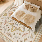 Large Beige Farmhouse Rugs for Living Room - 9x12 Area Rug for Bedroom, Dining Room, Kids Playroom, Stain Resistant Non Slip Low Pile Lightweight Carpet Indoor Butterfly Décor