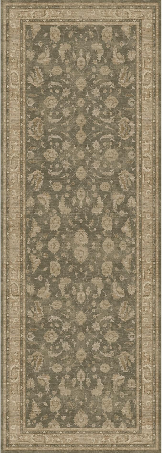 Kuden 2'6"x12 Runner Rug, Machine Washable Area Rug with Non-Slip Backing, Vintage Style, Soft, Easy Clean, Low Pile Rug for Hallway, Entryway, Kitchen, Bedroom