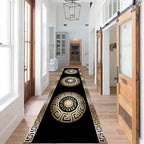 Black Gold Geometric Hallway Runner Rug, 3.3x10ft, Vintage Greek Key Entryway Carpet, Baroque Style Pattern Machine Washable Carpets, Durable Non-Shedding Non-Slip Rugs for Dorm Nursery