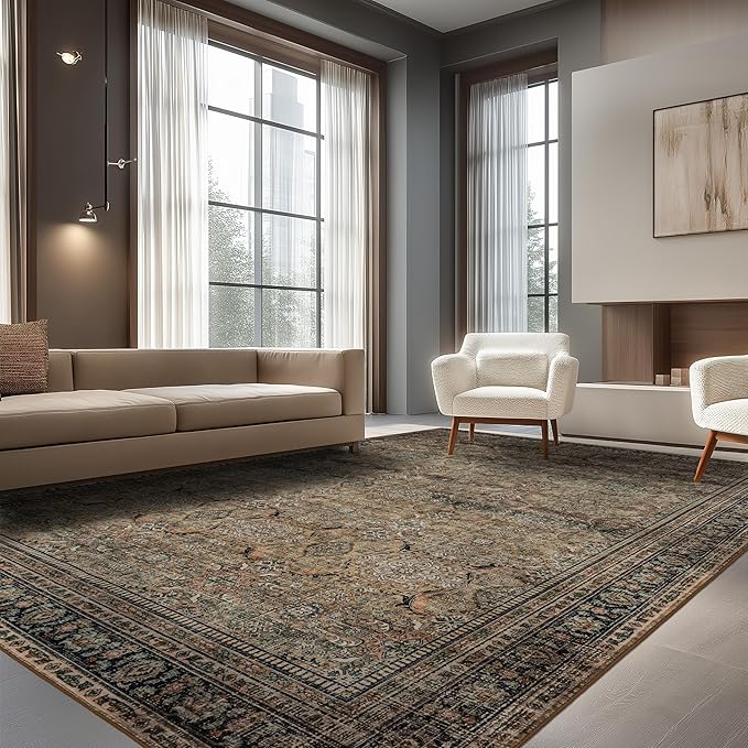 Area Rug Non Slip Machine Washable Ultra Soft Living Room/Bedroom/Kitchen/Outdoor/Classroom Vintage Brown, 8'×10'
