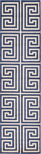 Unique Loom Athens Collection Classic Geometric Modern Border Design Area Rug (2' 7 x 10' 0 Runner, Navy Blue/ Beige)