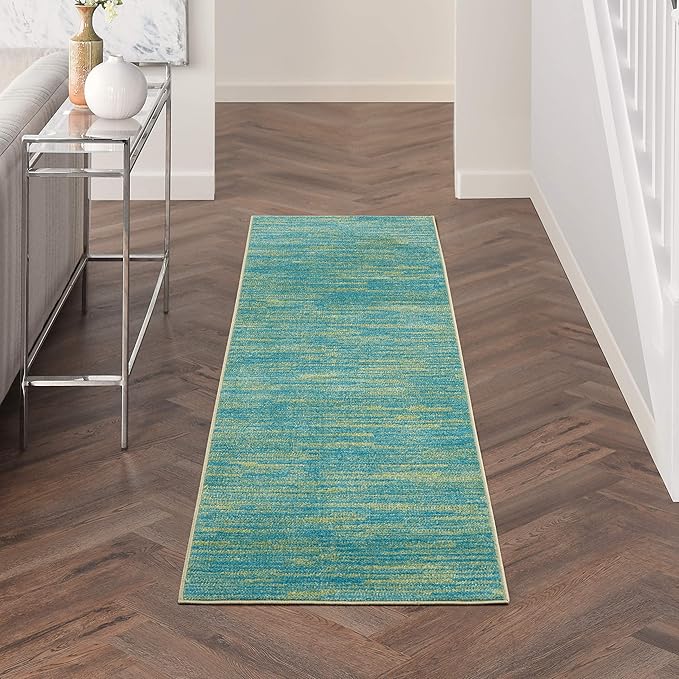 Nourison Home Nourison Essentials Blue Green 2'2" x 14' Area Rug - Easy Clean, Non Shedding, Bed Room, Living Room, Dining Room, Kitchen (14' Runner)