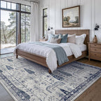 Bavni Rugs for Living Room, Floral Non Slip Machine Washable Rug, Neutral Low Pile Lightweight Rug for Dining Room Bedroom, Thin Durable Farmhouse Vintage Tree Blue 6x9 Rugs