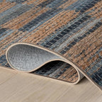 Dash & Albert Ravel Stripe Blue Machine Washable Rug, Runner-2.5 X 8 Feet, Tan/Blue Stripe Pattern