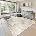 GLN Rugs Contemporary Collection - Machine Washable Area Rug, Contemporary Washable, Non Slip, Low Pile Chenille Rug, Living Room, Bedroom, Kitchen Rug (8' x 10' Lines Cream)