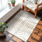 2x3 Machine Washable Area Rug for Entryway, Brown White Vintage Moroccan Rug Non-Slip Low Pile Soft Faux Wool Small Carpet, Kids and Pets Friendly for Bedroom Kitchen Hallway Home Decor Rug