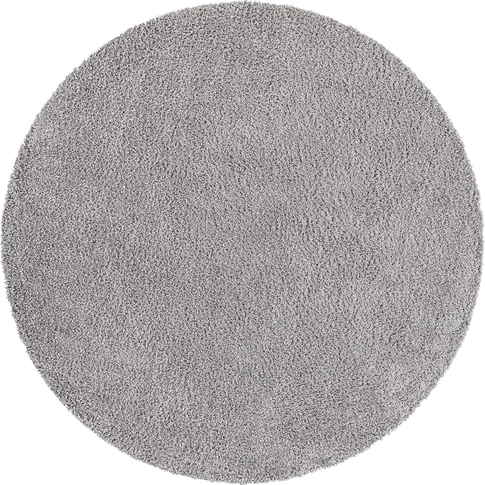 Unique Loom Davos Shag Collection Area Rug - Solid (9' 10" Round, Sterling)