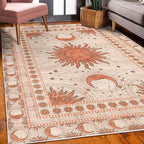 Ambesonne Sun and Moon Decorative Rug, Bohemian Artwork Design of Crescent Solar Ornament Esoteric Stars Ornaments, Quality Carpet for Bedroom Dorm and Living Room, 4' X 5' 5", Burnt Sienna