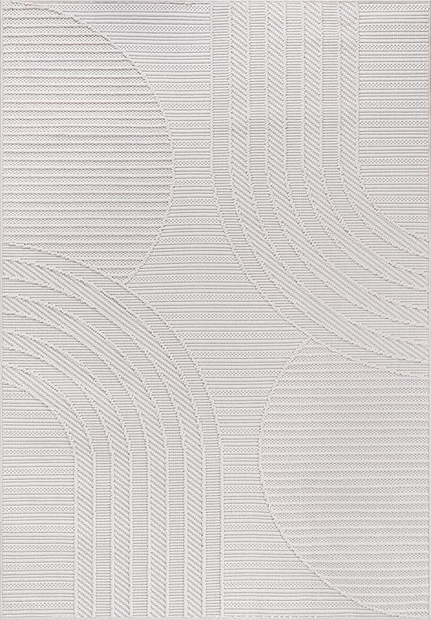 CAMILSON Micro Loop Rug 4x6 Modern Luxury Geometric Arch Area Rugs Soft High and Low Pile Stain Resistant Easy-Cleaning Non-Shedding for Living Room Office Indoor Carpet (4 x 6 / White)
