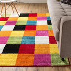 Well Woven Modern Rug Squares Multi Geometric 5' x 7' Area Rug Entryway Bright Kids Room Kitchn Bedroom Carpet Bathroom Soft Durable Area Rug