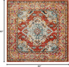 SAFAVIEH Monaco Collection Area Rug - 5' Square, Orange & Light Blue, Boho Chic Medallion Distressed Design, Non-Shedding & Easy Care, Ideal for High Traffic Areas in Living Room, Bedroom (MNC243H)