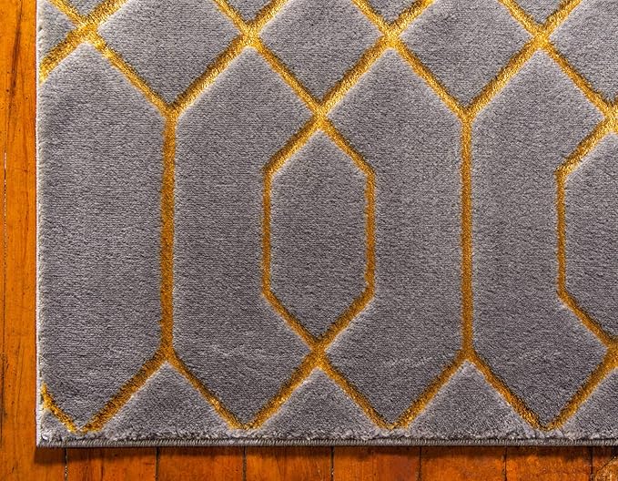 Unique Loom Marilyn Monroe Glam Collection Area Rug - Trellis (2' x 6' 1' Runner, Gray Gold/ Gold)