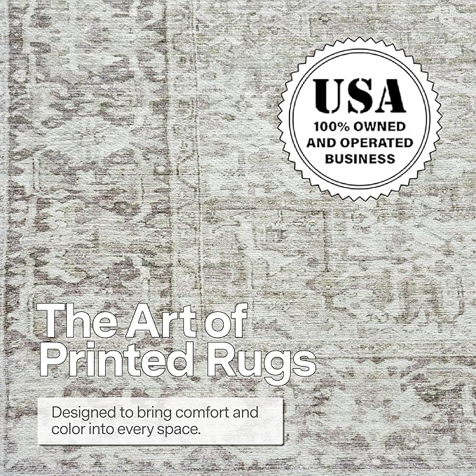 ReaLife Rugs Machine Washable Area Rug - Living Room Bedroom Bathroom Kitchen Entryway Office - Padded Low Pile Stain Resistant Premium - Boho Farmhouse Vintage - Lyle - Beige Ivory 4' Round