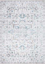 Bloom Rugs Caria Washable Non-Slip 4x6 Rug - Seashell/Teal Blue Traditional Area Rug for Living Room, Bedroom, Dining Room, and Kitchen - Exact Size: 4' x 6'