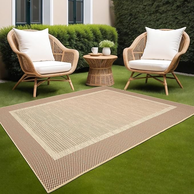 ILANGO Jute Area Rugs for Outdoor, Patio Woven Washable Rugs 5'x7', Natural Farmhouse Rugs for High Traffice Areas, Non Slip Carpet with Rubber Backing for Patio Backyard Balcony Porch