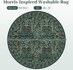 6' Round Area Rug - Floral Vintage Forest Washable Low Pile Non-Slip Carpet for Living Room, Bedroom, Dining Room, Office (Dark Green)