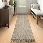 Collive Long Carpet Runners for Hallways 2.6x8ft, Washable Kitchen Rug Indoor Sink Rug, Natural/Black Woven Entryway Runner Rugs Low-Profile Front Door Floor Rug for Laundry Room Bedroom Outdoor Decor